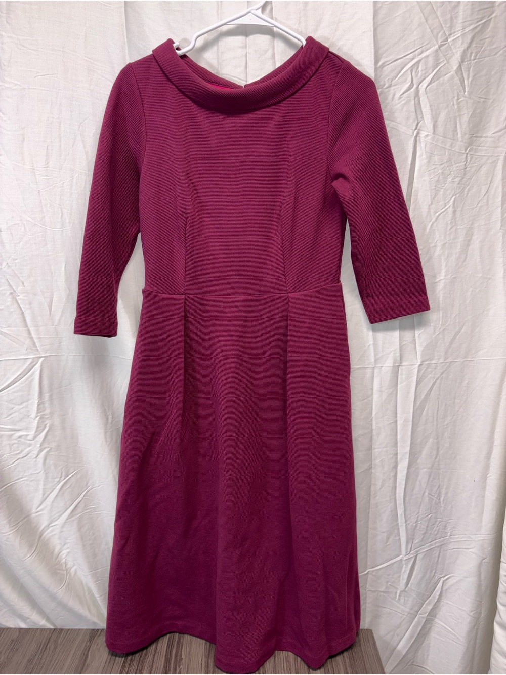 Boden Violet Ottoman Dress Ruby Ring Midi Length Fit & Flare Stand Collar 6 P